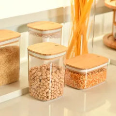 OU Airtight Food Storage Container 3.7qt, Clear Plastic Food Storage Container with Leak Proof Bamboo Lid, Stackable Kitchen Pantry Organizer