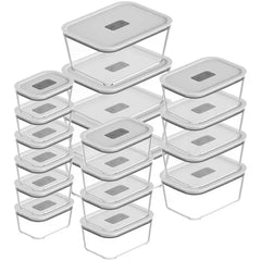 OU Glass Food Storage Container Set 36pc (set of 18) Microwave, Freezer & Dishwasher Safe, Airtight Leak Proof Lid with Microwave Valve, Stackable