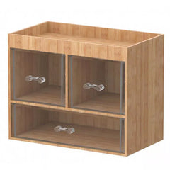Bamboo Cosmetic Drawer Organizer with Open Shelf & 3 Acrylic Drawer Compartments, Nonslip Makeup, Jewelry & Skincare Organizer