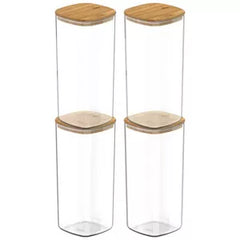 OU Airtight Food Storage Container Set 8pc (set of 4) Clear Plastic Storage Container w Leak Proof Bamboo Lid, Stackable Kitchen Pantry Organizer Jars