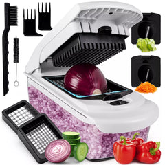 Multipurpose Vegetable Chopper and Spiralizer, 4-in-1 Heavy Duty Manual Food Slicer and Kitchen Dicer & Meal Prep Container for Potatoes, and Veggies