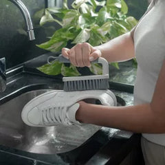 OU Scrub Brush with Ergonomic Handle, All Purpose Heavy Duty Cleaning Scrubber for Bathroom & Kitchen with Nonslip Handle, Scraper Edge & Hanging Loop