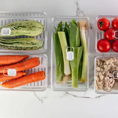 OU Fridge Organizer Bin with Vented Lid, Clear Stackable Refrigerator Storage Bin, Produce Kitchen Storage Container, 11.8" Depth, BPA Free