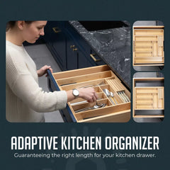 Expandable Bamboo Utensil Drawer Organizer, Wooden Utensil Tray, Non-Slip, Durable Cutlery Divider for Kitchen Flatware & Utensils