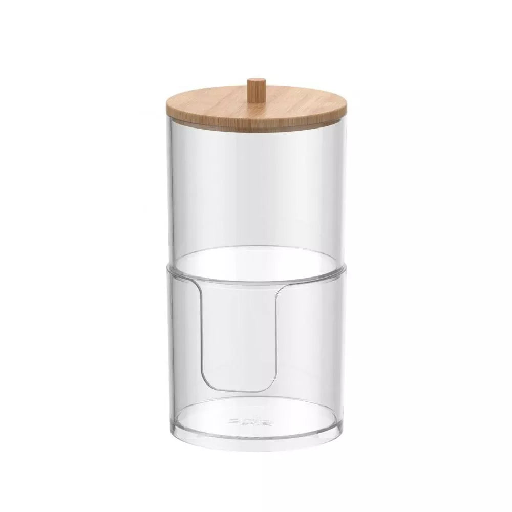 Acrylic Q tip Dispenser and Cotton Pad Holder with Bamboo Lid, 2 Tier Nonslip Round Bathroom Organizer Jars for Cotton Balls, Swabs, Makeup Pads