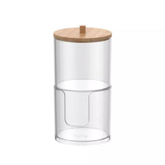 Acrylic Q tip Dispenser and Cotton Pad Holder with Bamboo Lid, 2 Tier Nonslip Round Bathroom Organizer Jars for Cotton Balls, Swabs, Makeup Pads