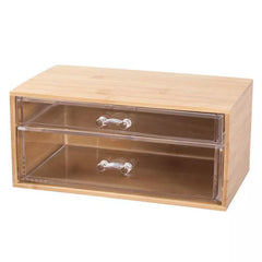 2-Tier Bamboo Cosmetic Organizer with Clear Acrylic Drawers, Lightweight Makeup, Skincare & Jewelry Storage Box for Vanity, Dresser & Bathroom Counter