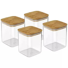 OU Airtight Food Storage Container Set 8pc (set of 4) Clear Plastic Storage Container with Leak Proof Bamboo Lid, Stackable Kitchen Pantry Organizer