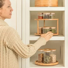 OU Airtight Food Storage Container Set 8pc (set of 4) Clear Plastic Storage Container with Leak Proof Bamboo Lid, Stackable Kitchen Pantry Organizer