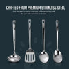Stainless Steel Kitchen Utensil Set with Holder, 5-Piece Heat Resistant Kitchen Tools Set, Includes Ladle, Skimmer & Serving Spoon, Nonstick Cookware