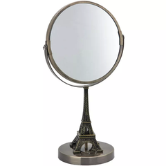 Eiffel Tower Embroidered Vanity Mirror Rustic Brushed Gold Finish, Double-Sided, Standard & 3X Magnification. The Parisians Lifestyle Collection