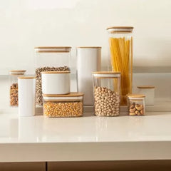 OU Airtight Food Storage Container 1.9cup, Clear Plastic Food Storage Container with Leak Proof Bamboo Lid, Stackable Kitchen Pantry Organizer