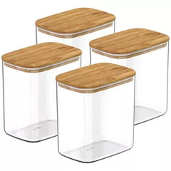 OU Airtight Food Storage Container Set 8pc (set of 4) Clear Plastic Storage Container w Leak Proof Bamboo Lid, Stackable Kitchen Pantry Organizer Jars