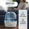 Cool Mist Humidifiers for Bedroom- 2.2L Quiet Ultrasonic, 360° Rotating Nozzle, Adjustable Mist, Auto Shut-Off, Filter-Free for Large Rooms