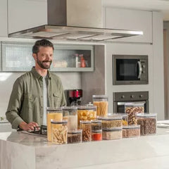 OU Airtight Food Storage Container 8pc (set of 4) BPA Free Clear Plastic Storage Container with Leak Proof Lid, Stackable Kitchen Pantry Organizer