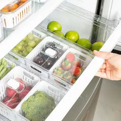 OU Fridge Organizer Bin with Drain Baskets & Vented Lid, 2.3qt Clear Stackable Refrigerator Storage Bin, Produce Kitchen Storage Container, BPA Free