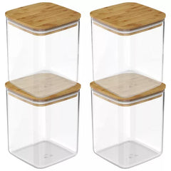 OU Airtight Food Storage Container Set 8pc (set of 4) Clear Plastic Storage Container with Leak Proof Bamboo Lid, Stackable Kitchen Pantry Organizer
