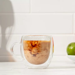 Double Walled Insulated Glasses Set of 2 - Clear Coffee Mugs with Handles, Durable Lightweight Glass - 8.5 OZ