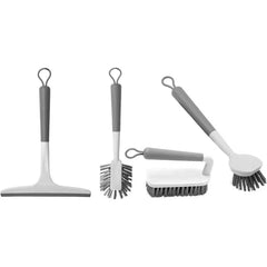 OU 8-Piece Home Cleaning Tools Set – Silicone Squeegee, Scrub Brushes, Refillable Spray Bottle, Organizer Caddy & More for Bathroom & Kitchen Cleaning