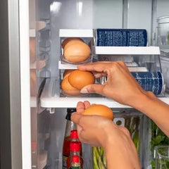 OU Egg Holder for Fridge, Rolling Egg Organizer for Refrigerator Organization, Clear Stackable Container for Kitchen Organizers and Storage, BPA Free