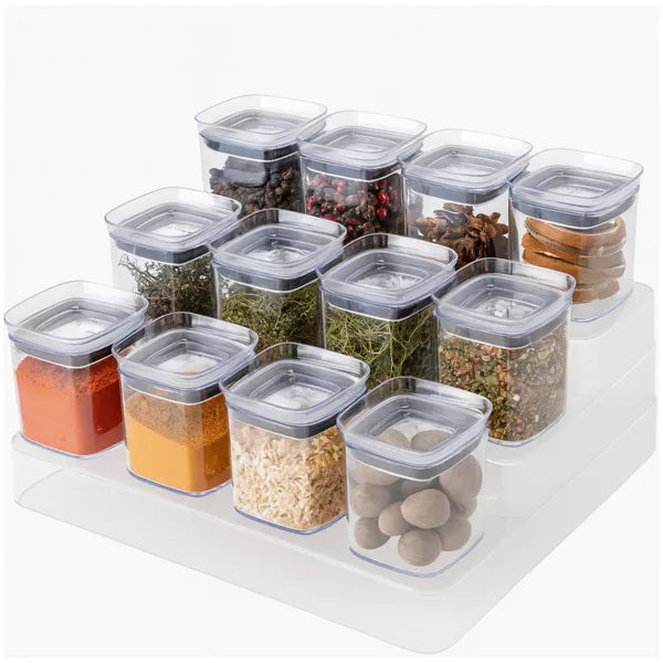 3 Tier Spice Rack Organizer with Airtight Spice Jars 5oz, 13 Piece Clear Spice Holder and Seasoning Organizer for Countertop, Cabinet, Kitchen, Pantry