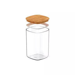 OU Airtight Food Storage Container 4.2cup, Clear Plastic Food Storage Container with Leak Proof Bamboo Lid, Stackable Kitchen Pantry Organizer