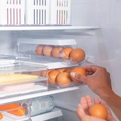 OU Egg Holder for Fridge, Rolling Egg Organizer for Refrigerator Organization, Clear Stackable Container for Kitchen Organizers and Storage, BPA Free