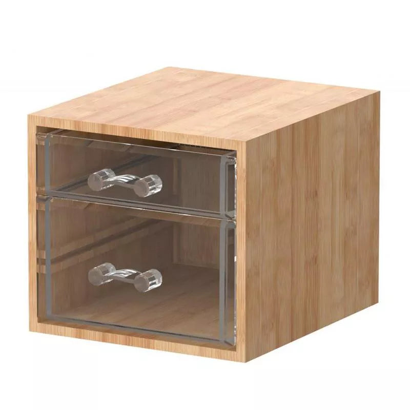 Bamboo Makeup & Jewelry Organizer with 2 Clear Acrylic Drawers, Durable Nonslip Storage Box for Cosmetics, Jewelry, Skincare & Beauty Supplies