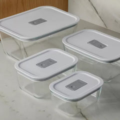 OU Glass Food Storage Container Set 8pc (4 set) Microwave, Freezer & Dishwasher Safe, Airtight Leak Proof Lid w/ Microwave Valve, Stackable Glass Jar