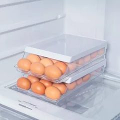 OU Egg Holder for Fridge, Rolling Egg Organizer for Refrigerator Organization, Clear Stackable Container for Kitchen Organizers and Storage, BPA Free