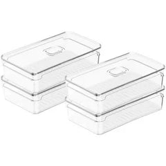 OU Fridge Organizer Bin with Vented Lid, Clear Stackable Refrigerator Storage Bin, Produce Kitchen Storage Container, 11.8" Depth, BPA Free