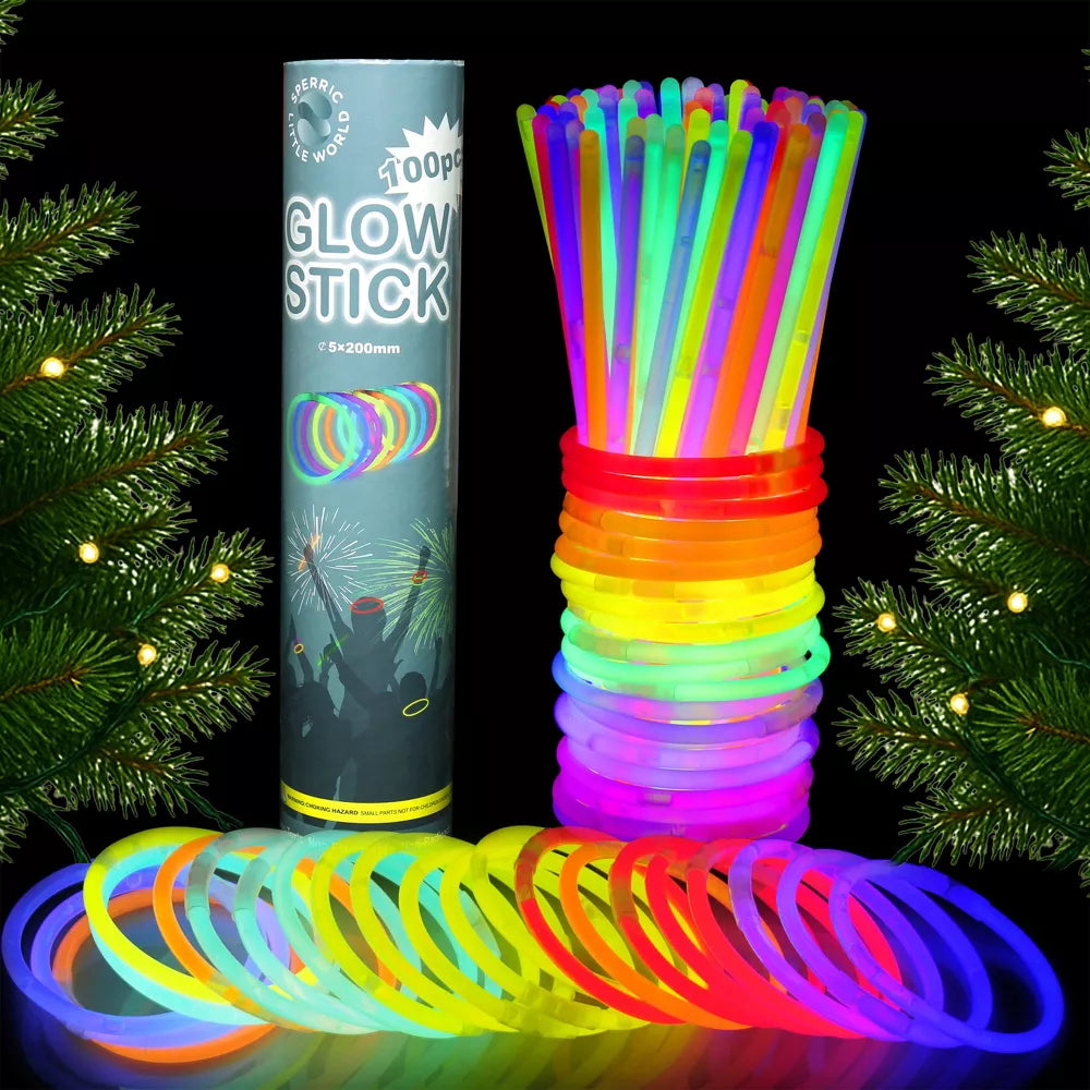 Christmas Glow Sticks 100pcs, 8" Glow in the Dark Holiday Gift Toys, Neon Bracelet & Necklaces Glow Toy Gifts for Kids, Christmas Party & Party Favors