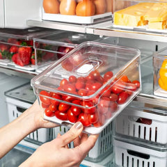 OU Fridge Organizer Set with Lids, Stackable Refrigerator Storage Bins with Drainer Tray and Vent Lid, BPA Free Clear Produce Fruit Containers, 5 Pack
