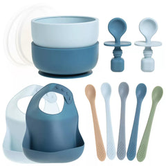 Baby Feeding Set, Silicone Bib, Bowl & Spoons for Self-Feeding First Stage Baby Essentials – Gum Friendly, BPA-Free, Easy to Clean & Safe for Babies