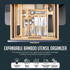 Expandable Bamboo Utensil Drawer Organizer, Wooden Utensil Tray, Non-Slip, Durable Cutlery Divider for Kitchen Flatware & Utensils