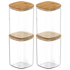 OU Airtight Food Storage Container Set 8pc (set of 4) Clear Plastic Storage Container w Leak Proof Bamboo Lid, Stackable Kitchen Pantry Organizer Jars
