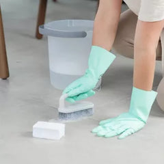 OU Scrub Brush with Ergonomic Handle, All Purpose Heavy Duty Cleaning Scrubber for Bathroom & Kitchen with Nonslip Handle, Scraper Edge & Hanging Loop