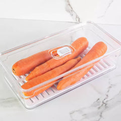 OU Fridge Organizer Bin with Vented Lid, Clear Stackable Refrigerator Storage Bin, Produce Kitchen Storage Container, 11.8" Depth, BPA Free