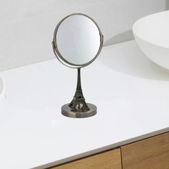 Eiffel Tower Embroidered Vanity Mirror Rustic Brushed Gold Finish, Double-Sided, Standard & 3X Magnification. The Parisians Lifestyle Collection