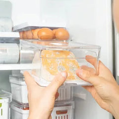 OU Fridge Organizer Bins with Vented Lid, Clear Stackable Refrigerator Storage Container, Produce Kitchen Storage Bin, BPA Free, 4 Pack