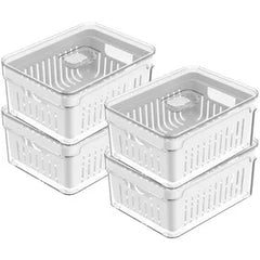 OU Clear Fridge Organizer Set, 4 Pack Stackable Produce Bins with Dual Removable Basket Drainers, BPA Free Fridge Storage for Fruits & Veggies, 74.3oz