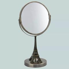 Eiffel Tower Embroidered Vanity Mirror Rustic Brushed Gold Finish, Double-Sided, Standard & 3X Magnification. The Parisians Lifestyle Collection