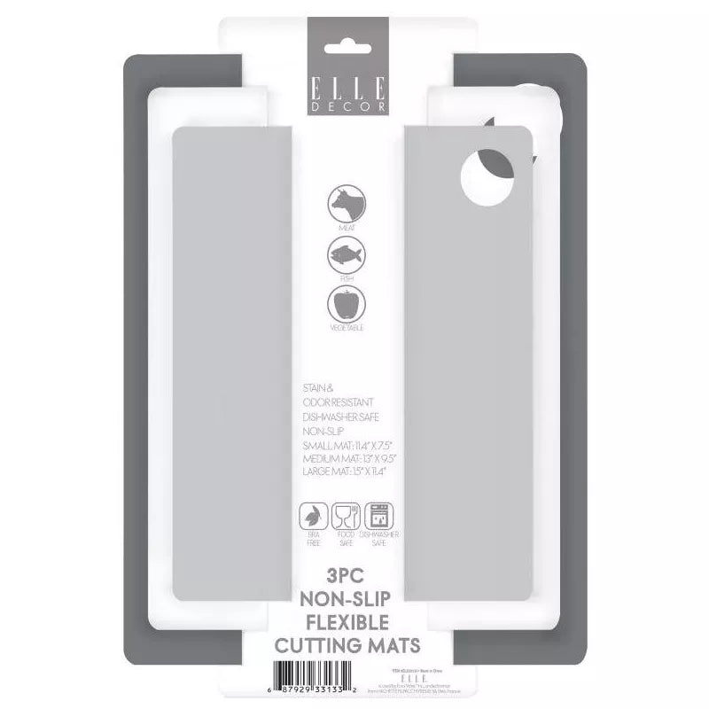 Elle Decor 3 Pc Flexible Cutting Boards Marble Design Stain & Odor Resistant Non-Slip Dishwasher Safe Includes Small Medium Large Mats