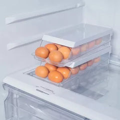 OU Egg Holder for Fridge, Rolling Egg Organizer for Refrigerator Organization, Clear Stackable Container for Kitchen Organizers and Storage, BPA Free