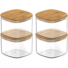 OU Airtight Food Storage Container Set 8pc (set of 4) Clear Plastic Storage Container with Leak Proof Bamboo Lid, Stackable Kitchen Pantry Organizer