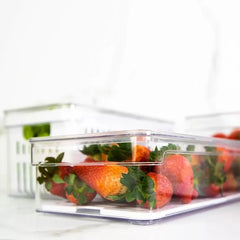 OU Fridge Organizer Set with Lids, Stackable Refrigerator Storage Bins with Drainer Tray and Vent Lid, BPA Free Clear Produce Fruit Containers, 5 Pack