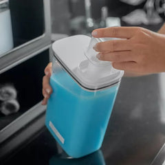 OU Laundry Detergent Dispenser with Measuring Cap, Liquid Laundry Soap & Fabric Softener Dispenser with Internal Drip Return Lid, Laundry Organizer