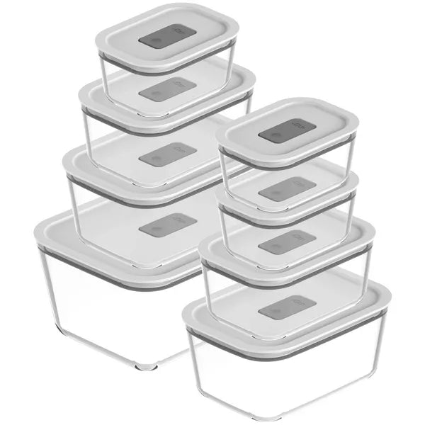 OU Glass Food Storage Container Set 16pc (set of 8) Microwave, Freezer & Dishwasher Safe, Airtight Leak Proof Lid with Microwave Valve, Stackable