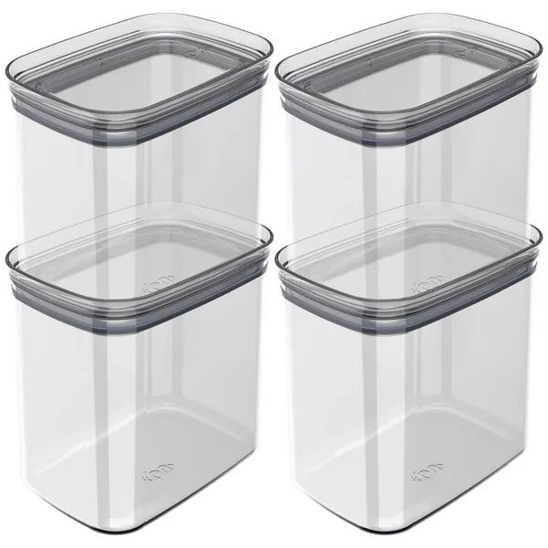 OU Airtight Food Storage Container 8pc (set of 4) BPA Free Clear Plastic Storage Container with Leak Proof Lid, Stackable Kitchen Pantry Organizer