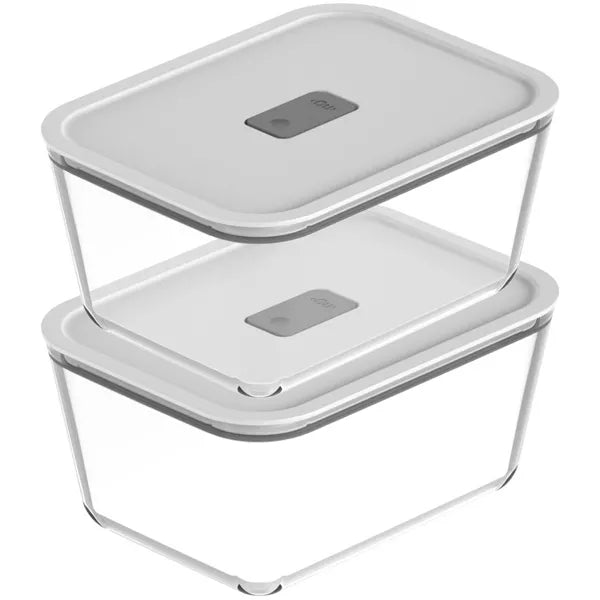 OU Glass Food Storage Container Set 4pc (set of 2) Microwave, Freezer & Dishwasher Safe, Airtight Leak Proof Lid with Microwave Valve, Stackable